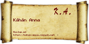 Káhán Anna névjegykártya